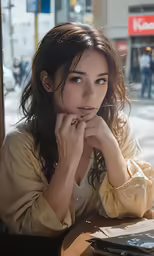 an image of a woman sitting at a table