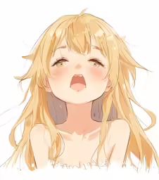 an anime with long blonde hair making a shocked face
