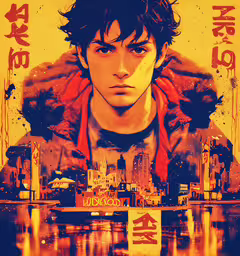 an asian movie poster featuring a young man,an old poster with a young person on it