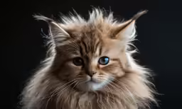an animal with long hair is staring directly into the camera