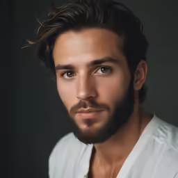 a close up image of a man with long hair and beard