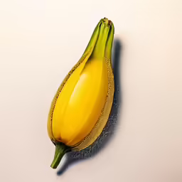 a yellow banana sitting on top of a white surface