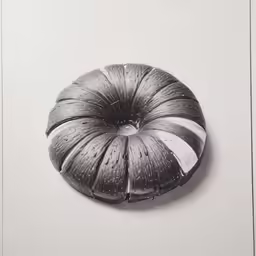 a piece of artwork with an orange and white striped ring in the middle