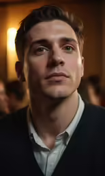 a young man stares into the distance in a bar