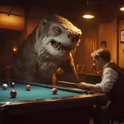 the fake monster looks like he is playing pool