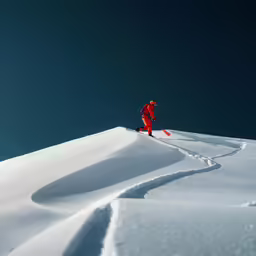 a person riding skis down a snow covered slope