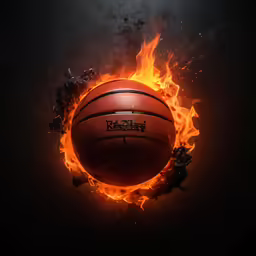 a burning basketball is pictured with fire coming out