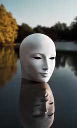 the sculpture is on water with its reflection