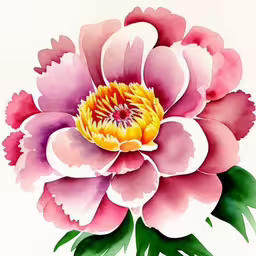 the watercolor drawing shows a large pink flower,watercolor flower on paper, showing the center