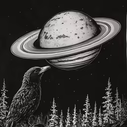 the bird and the planet by the stars is black and white