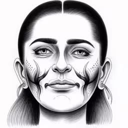 a drawing of an image of a woman,an illustrated drawing of a woman with large eyebrows,a drawing of a woman
