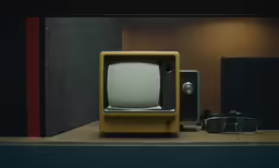 an old yellow television and sunglasses is shown