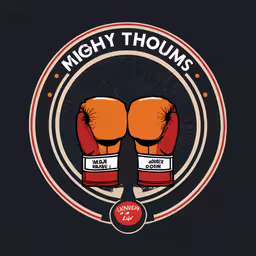 a graphic drawing of the boxing gloves for mighty thuhs,boxing gloves are sitting in the center of an image