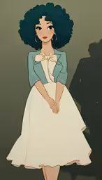 an illustration of a girl with dark hair and bright blue lips