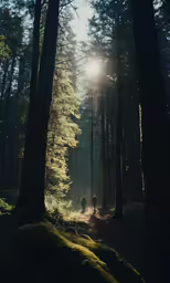 a man walks down a path through a forest