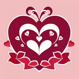 the image has two hearts in it,two red hearts surrounded by two leaves,heart - shaped logo design for a fashion boutique,a large red heart with two small white hearts sticking out of the center,a red and white heart is surrounded by hearts
