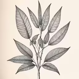 a drawing of a branch with leaves