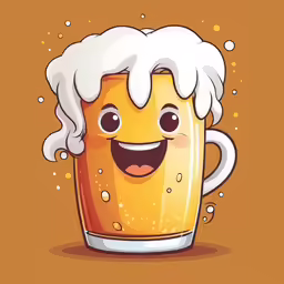 cartoon beer with smiling face and glasses