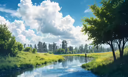 trees near a river with blue water