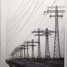 power lines and tracks with trees in the background