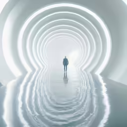 a person is walking towards the light from the distance