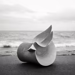 a white shell on the beach near the ocean