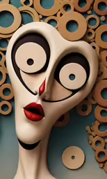 a face is shown with circles and holes around it