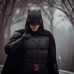 man dressed in a batman costume and black mask