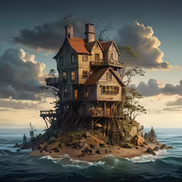 a house sitting on top of a sandy beach
