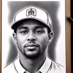 a drawing of a young black man with a baseball cap
