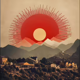 an image of mountains with the sun rising
