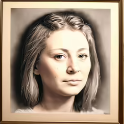 an old picture of a woman in a gold frame