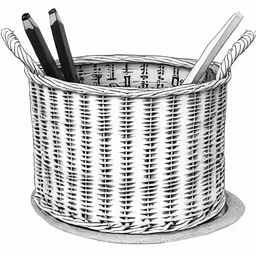a pencil holder with writing implements inside it