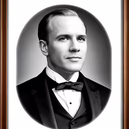 a photo of a man wearing a suit and bow tie