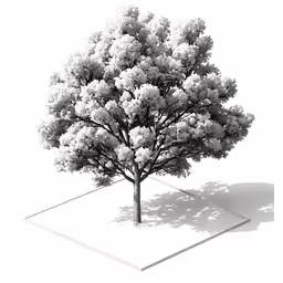 a 3d rendering of a tree with large leaves