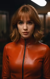 the beautiful young lady has a short haircut and bangs