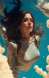 an image of a girl in the clouds with a blue sky