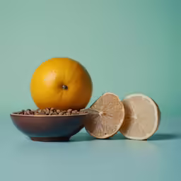 a pile of orange slices, an orange fruit, and an orange and oatmeal in a bowl