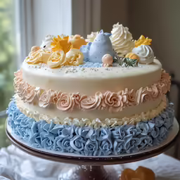 the cake is frosted in multi - colored icing