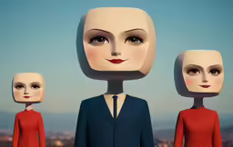 two mannequin heads stand at the face of a man and women