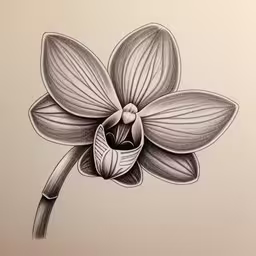 this is the front view of a drawing of a flower,a drawing of a flower with large leaves
