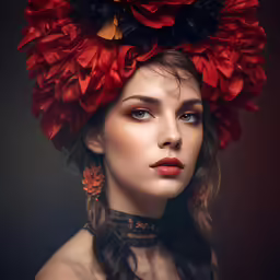 a woman with red hair wearing a floral crown