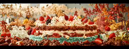 a desert cake with fruit and whipped cream