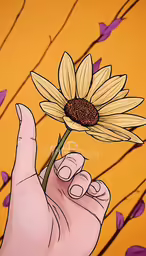 a sunflower being held up by a hand