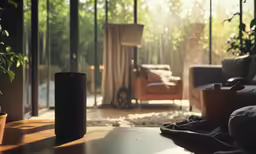 an antecoramus sits on a coffee table in a living room