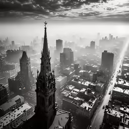 a view of the skyline of a city on a cloudy day