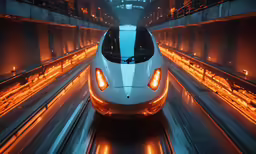 a high speed bullet in a tunnel with lights on