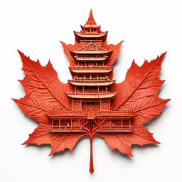 an image of a red leaf shaped object on the wall