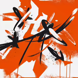 a painting of a line of leaves and circles