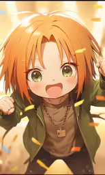 an anime character with orange hair and green eyes